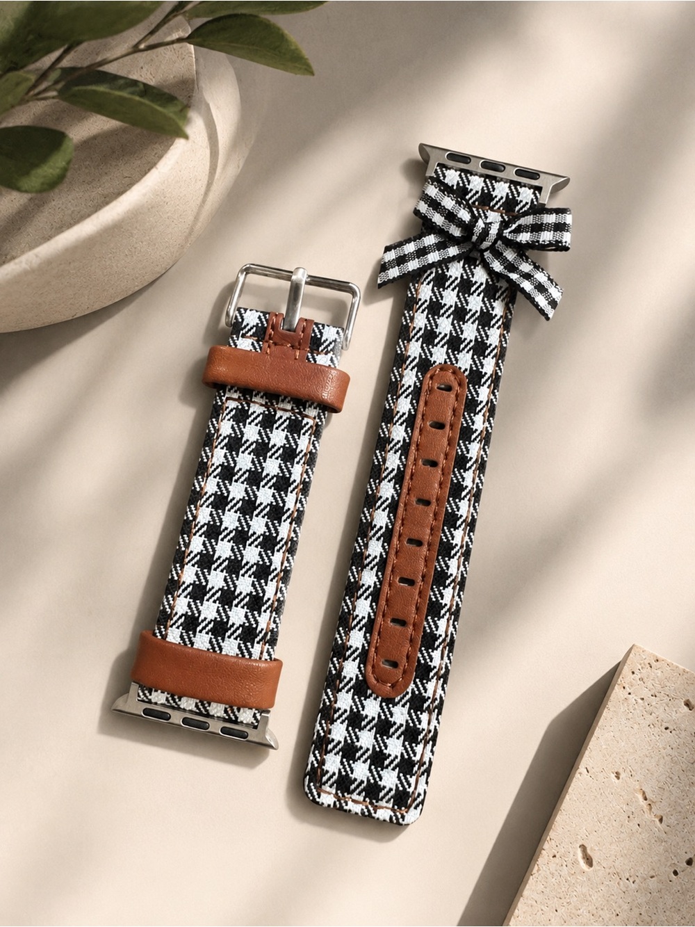 Black & White Houndstooth Apple Watch Band w/ Bow | Fits 38/40/41/42mm